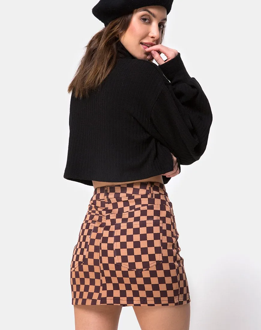 Mini broomy Skirt in Checkerboard Tan