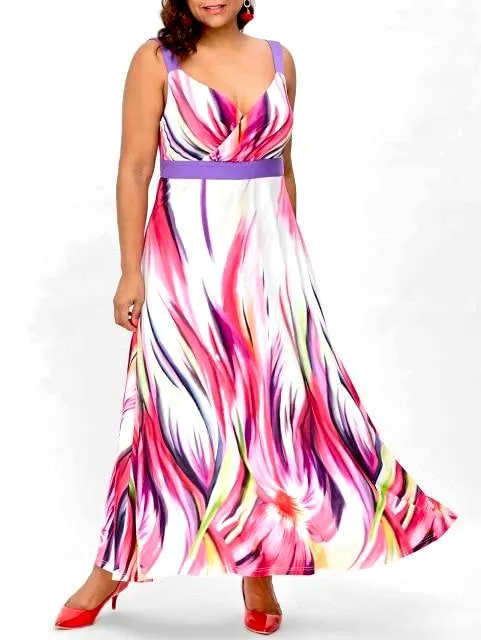 Multi Color Abstract Print Maxi Dress