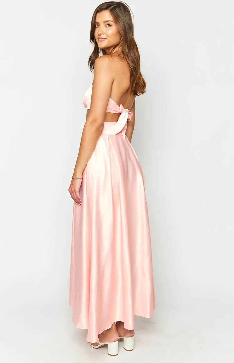 Nakiyah Pink Satin High Waisted Maxi Skirt