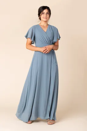 Naples Flutter Sleeve Wrap Maxi - Dusty Blue