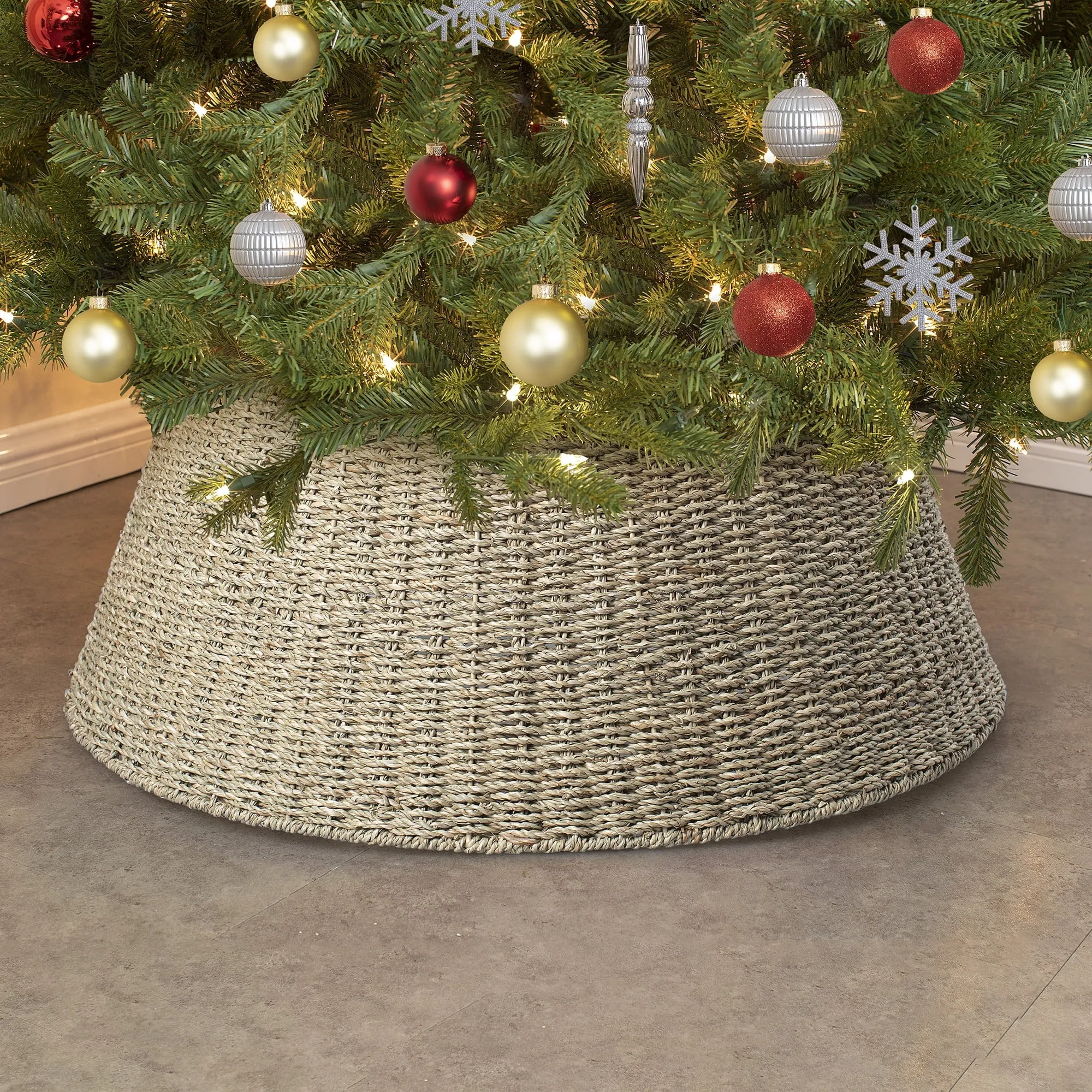 Natural Brown Woven Seagrass Christmas Tree Collar, 27 in, by Holiday Time