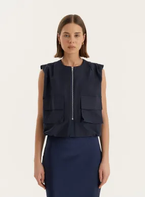 Navy Drawstring Gilet- Cleo