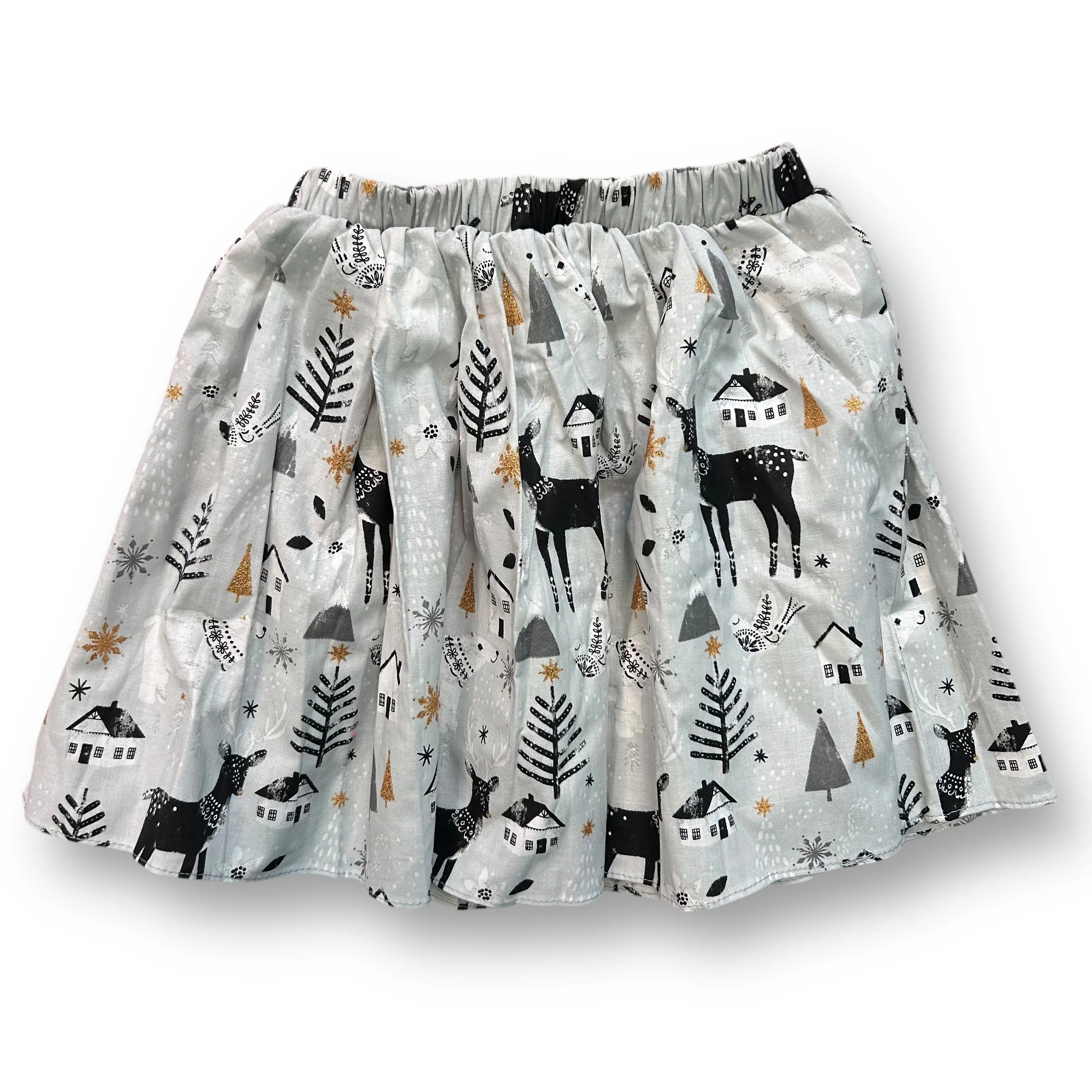 NEW! Girls Ricrac & Ruffles Size 4T Gray Christmas Reindeer Boutique Skirt