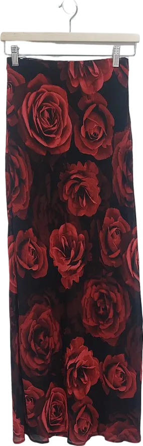 No Label Needed Red Rose Floral Chiffon Maxi Skirt UK 8