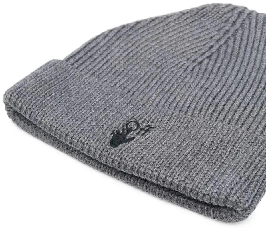 Off-White Wool Ribbed Beanie Grey