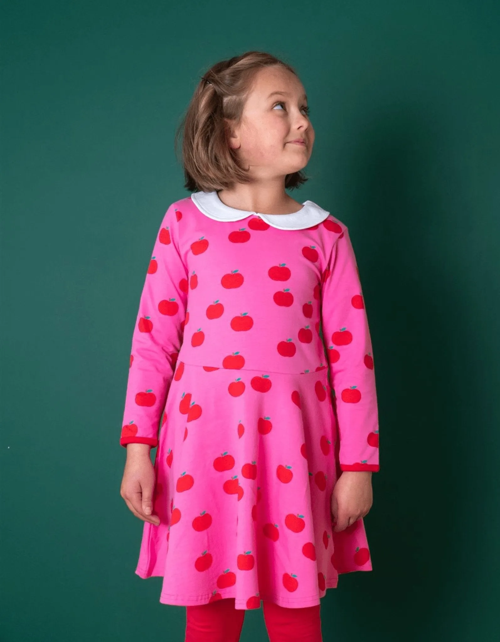 Organic Apple Print Long-Sleeved Skater Dress