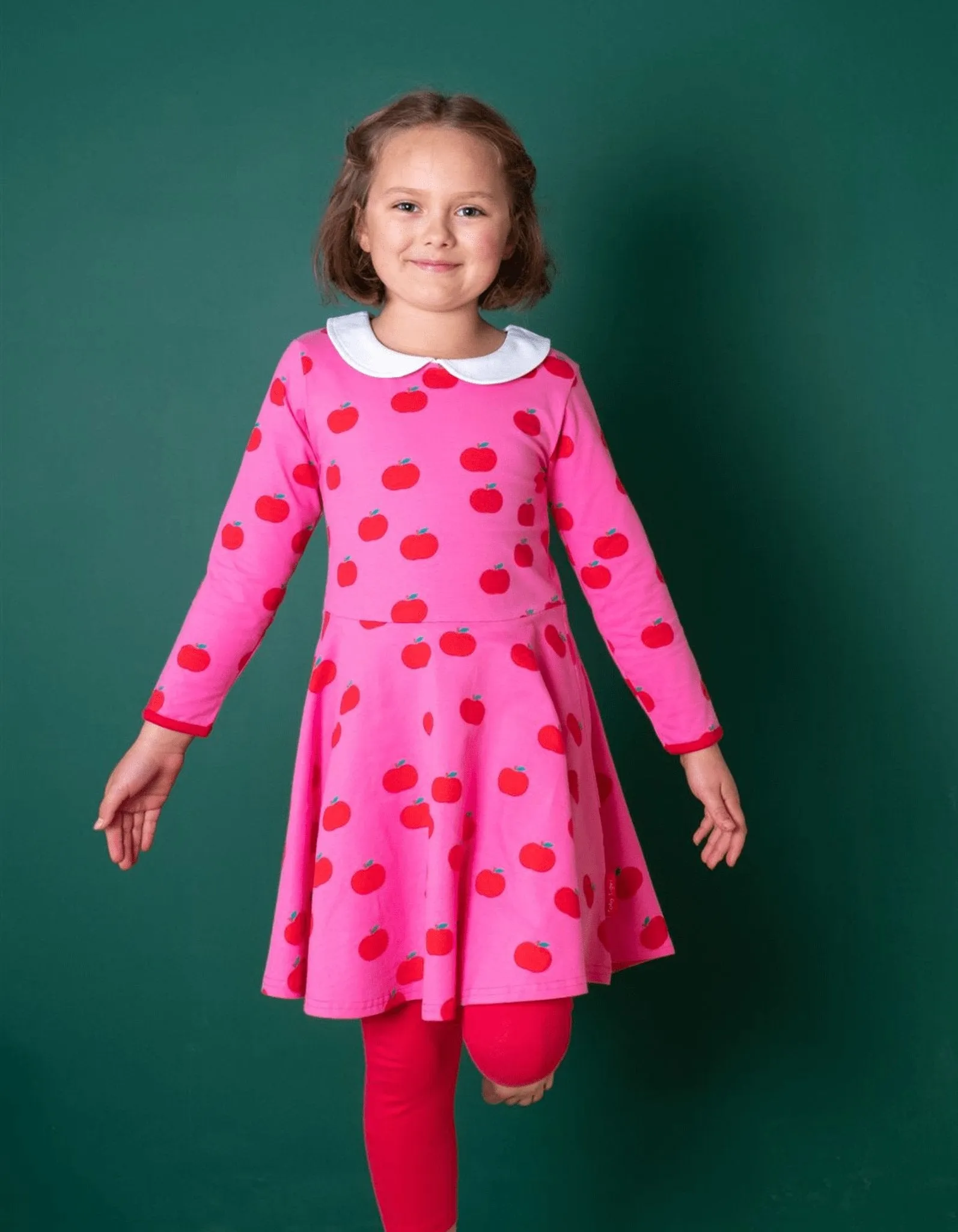 Organic Apple Print Long-Sleeved Skater Dress