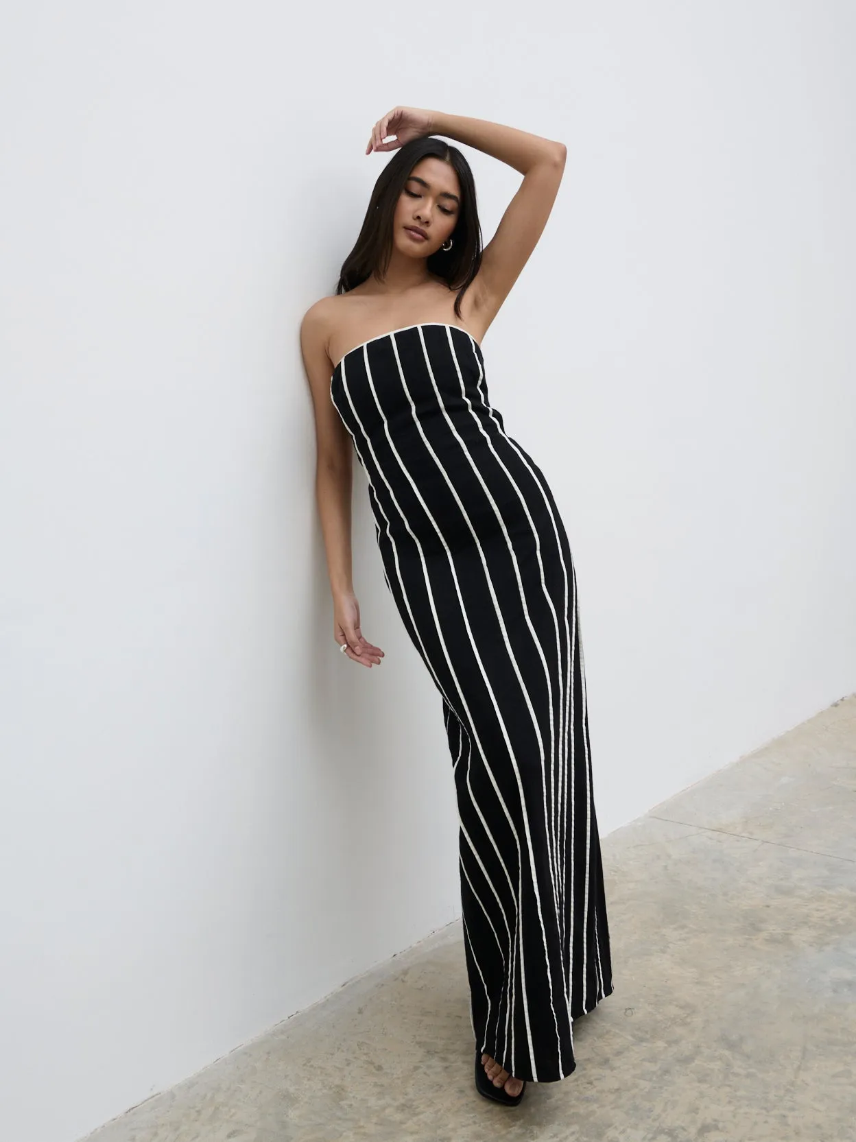 Penny Striped Bandeau Dress - Black and Cream