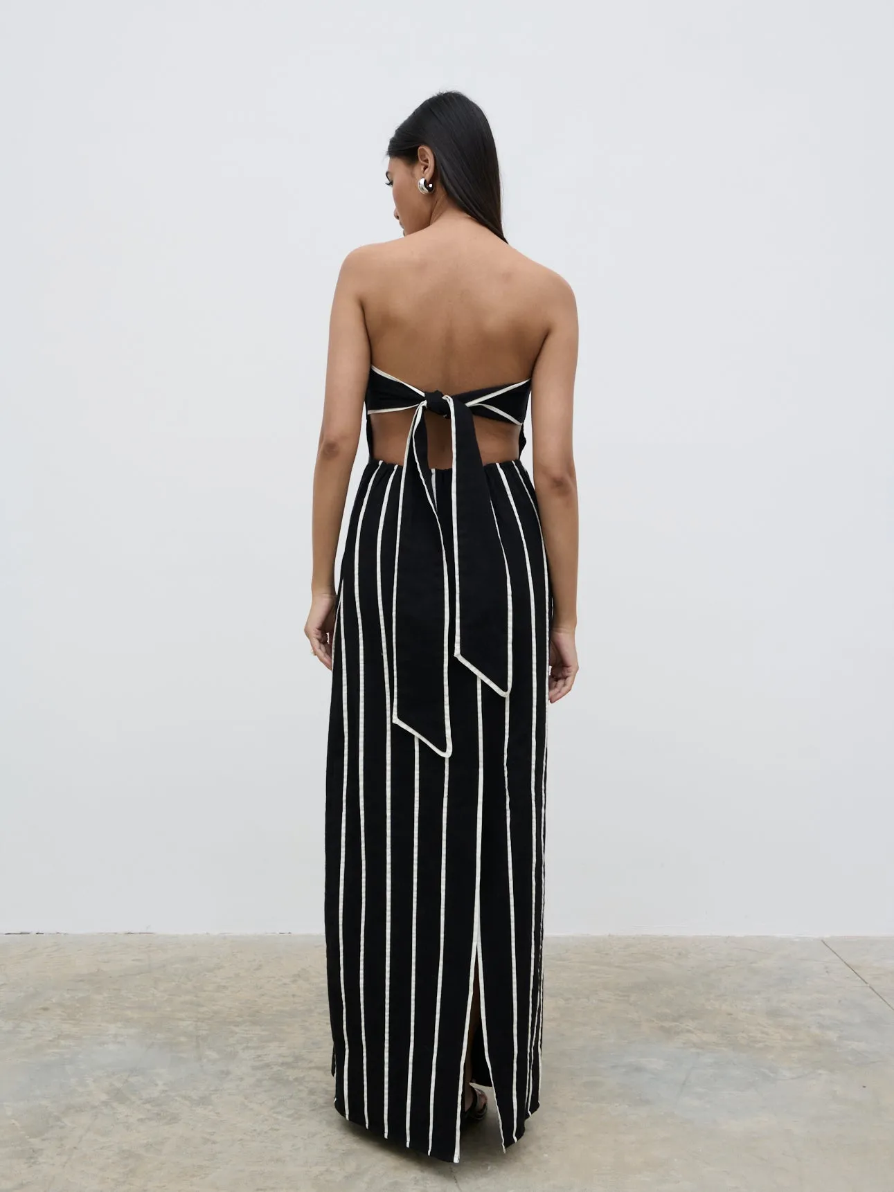 Penny Striped Bandeau Dress - Black and Cream