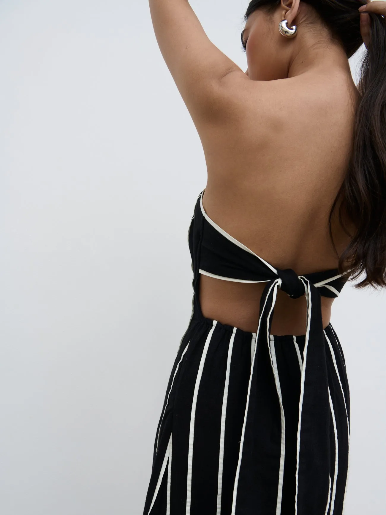 Penny Striped Bandeau Dress - Black and Cream