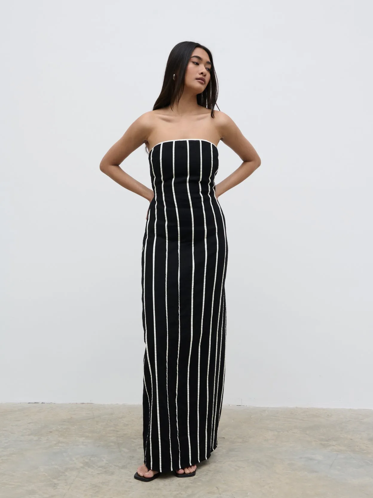 Penny Striped Bandeau Dress - Black and Cream