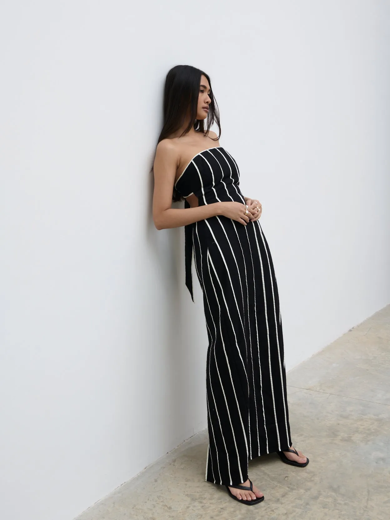 Penny Striped Bandeau Dress - Black and Cream