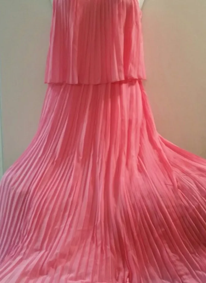 Pink Pleated Ruffled Maxi Dress, Chiffon pleated maxi dress, Long tiered Maxi-dress,