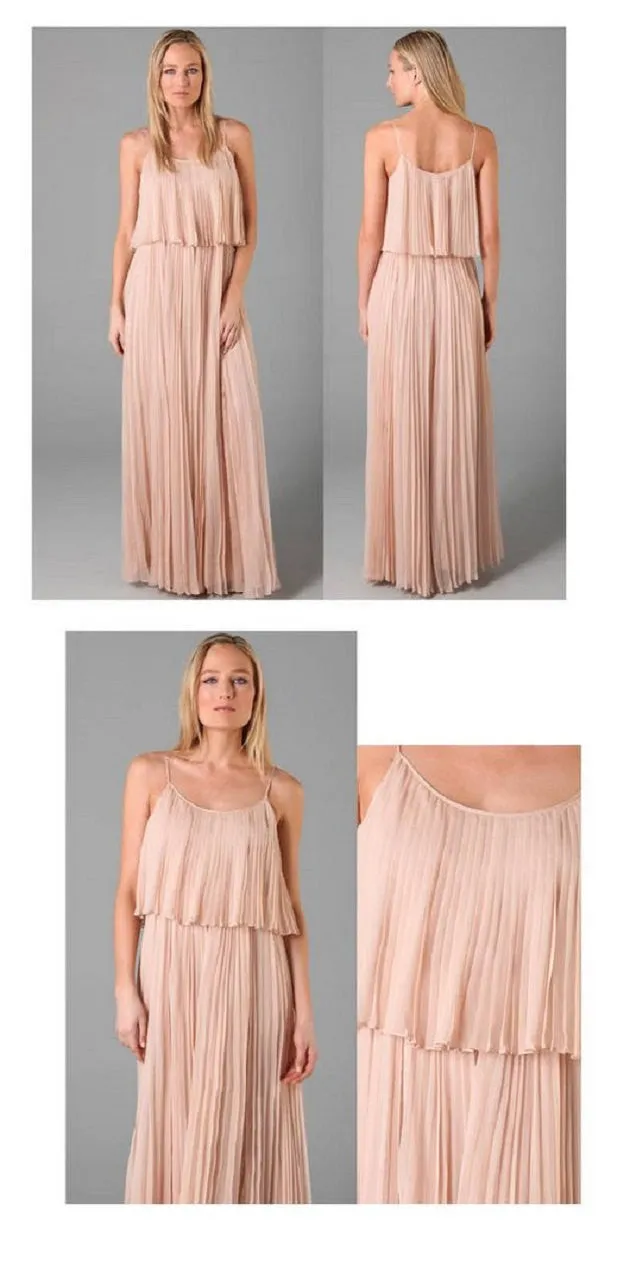 Pink Pleated Ruffled Maxi Dress, Chiffon pleated maxi dress, Long tiered Maxi-dress,