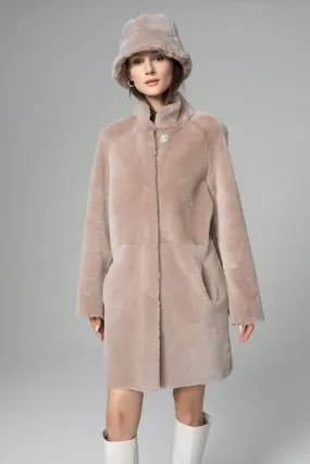 Pink Reversible Genuine Merino Wool Sheepskin Midi Coat