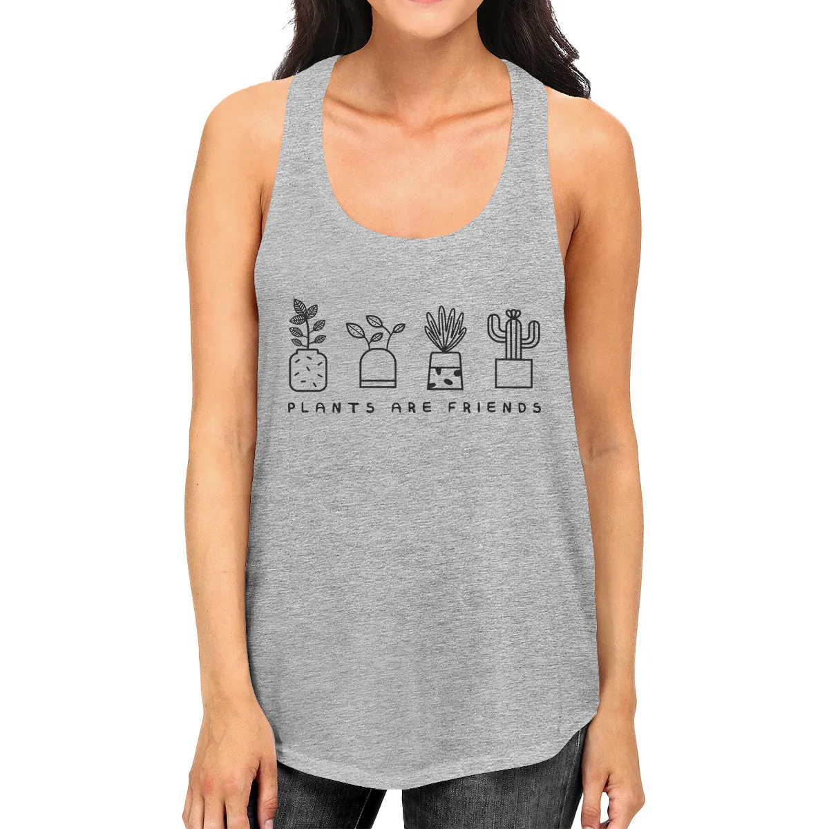 Plants Are Friends Gray Sleeveless Tee Womens Graphic Top For Moms