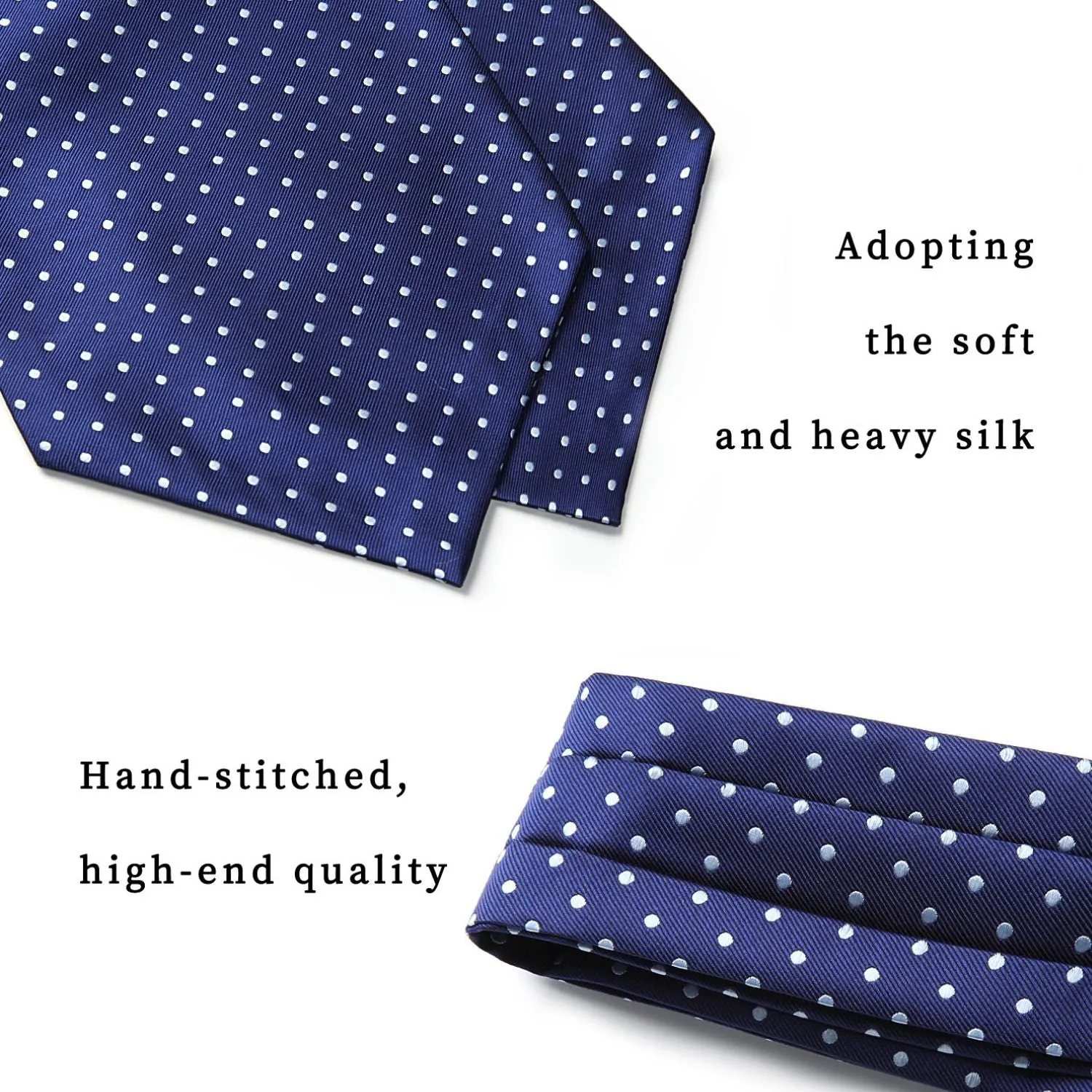 Polka Dot Ascot Cravat Scarf - NAVY BLUE/SILVER