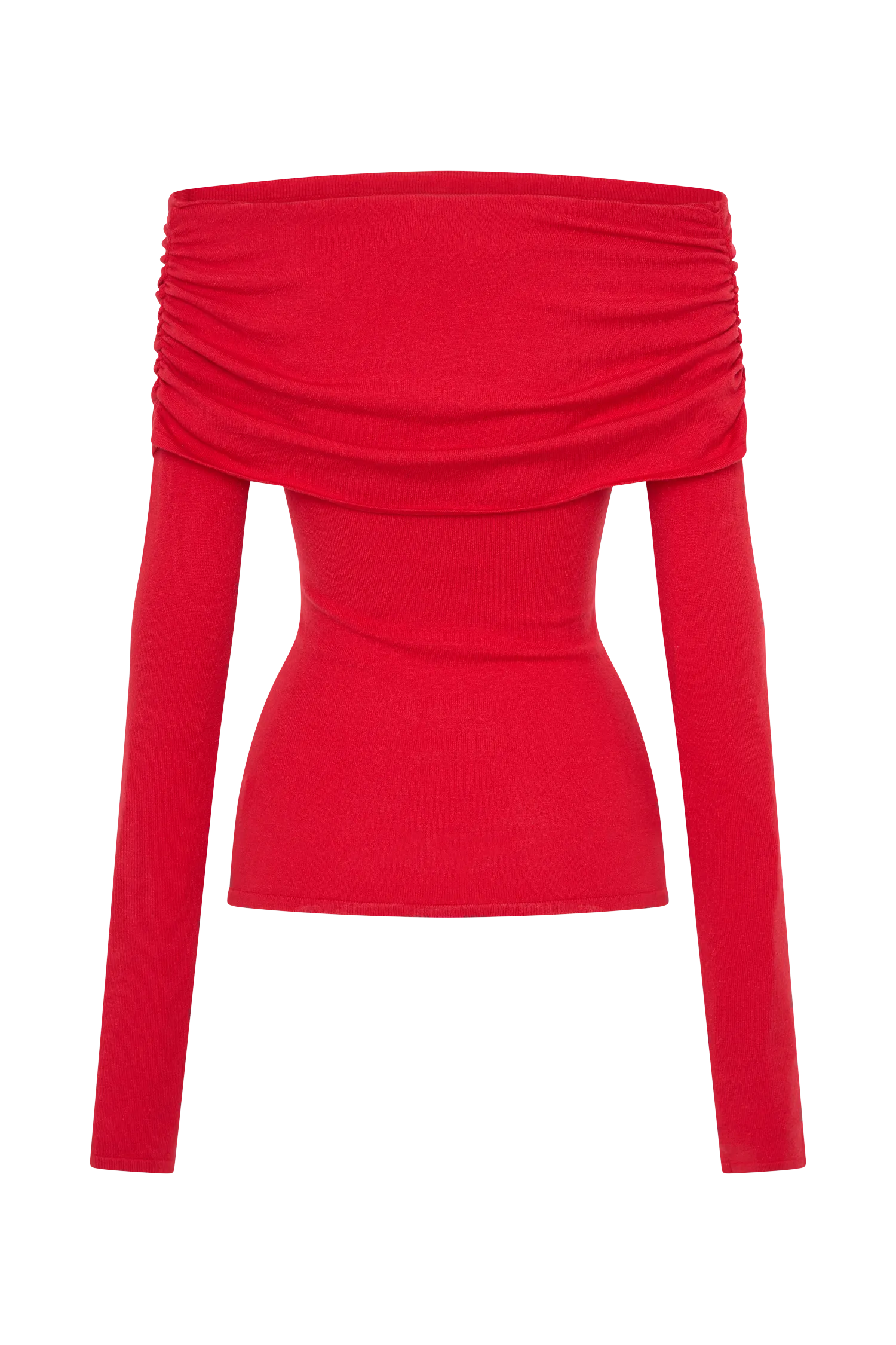 Polly Off Shoulder Long Sleeve Knit Top - Red