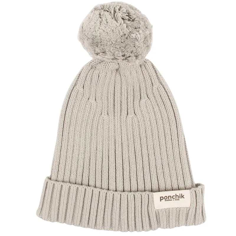 Ponchik Pom Pom Ribbed Beanie - Pebble