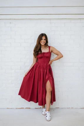 Poplin Corset Maxi Dress-Wine