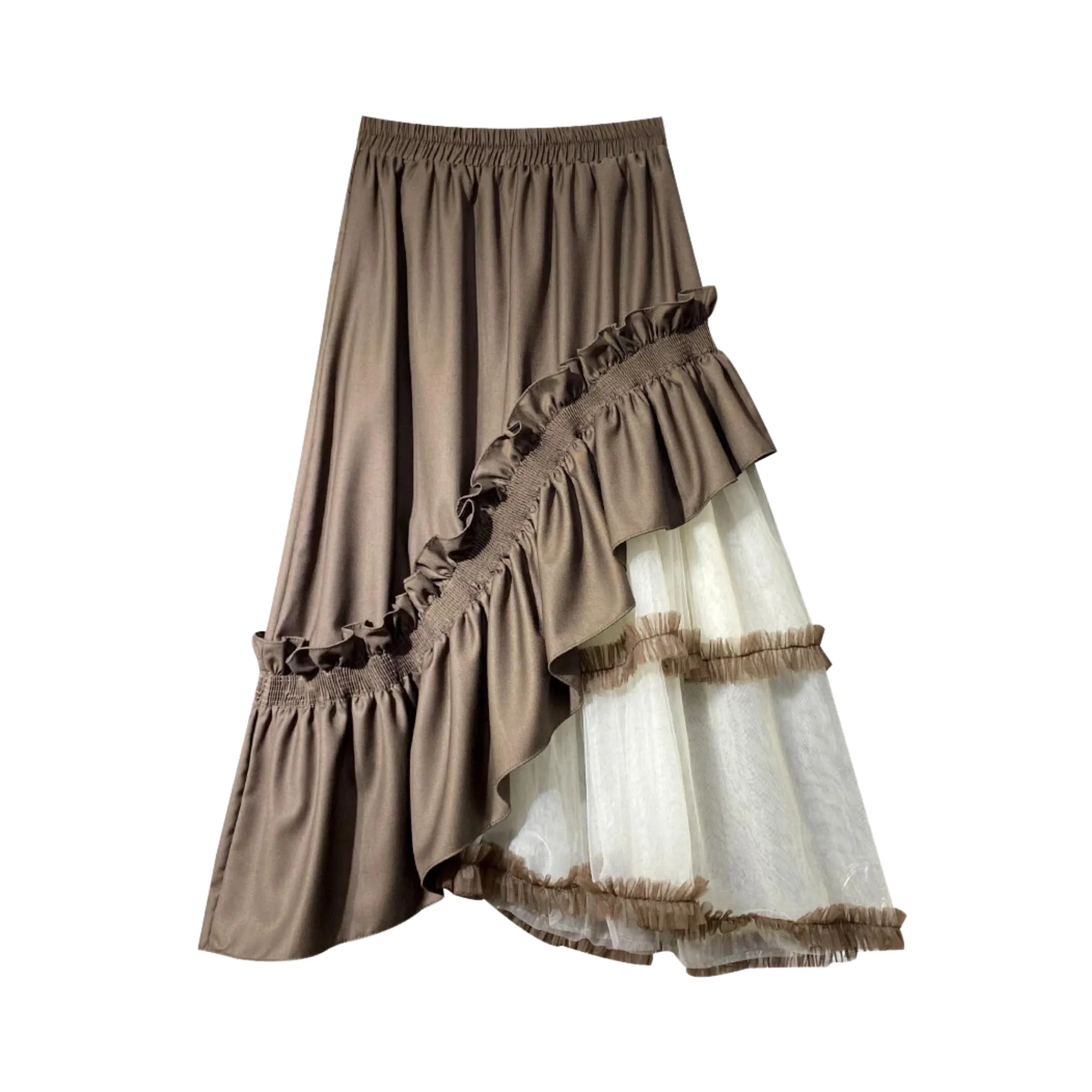 Pre Order:  Asymmetrical Ruffled Mesh Layer Skirt