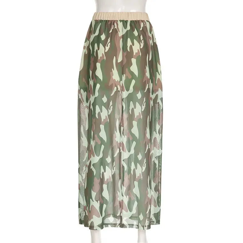 Pre Order:  Camouflage Waist Pockets Mesh Skirt