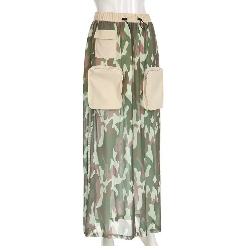 Pre Order:  Camouflage Waist Pockets Mesh Skirt