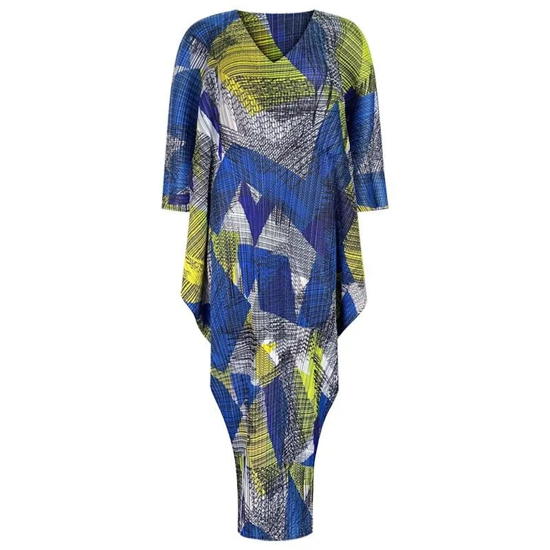 Pre Order:  Printed Pleated Maxi Kaftan Dress