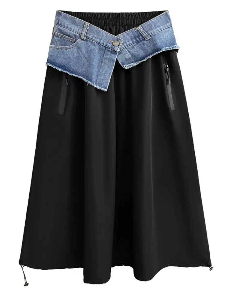 Pre Order:  Washed Denim Waist Wrapped Skirt