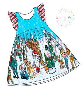 PREORDER - Red Nosed Reindeer - Blue - Border TUNIC