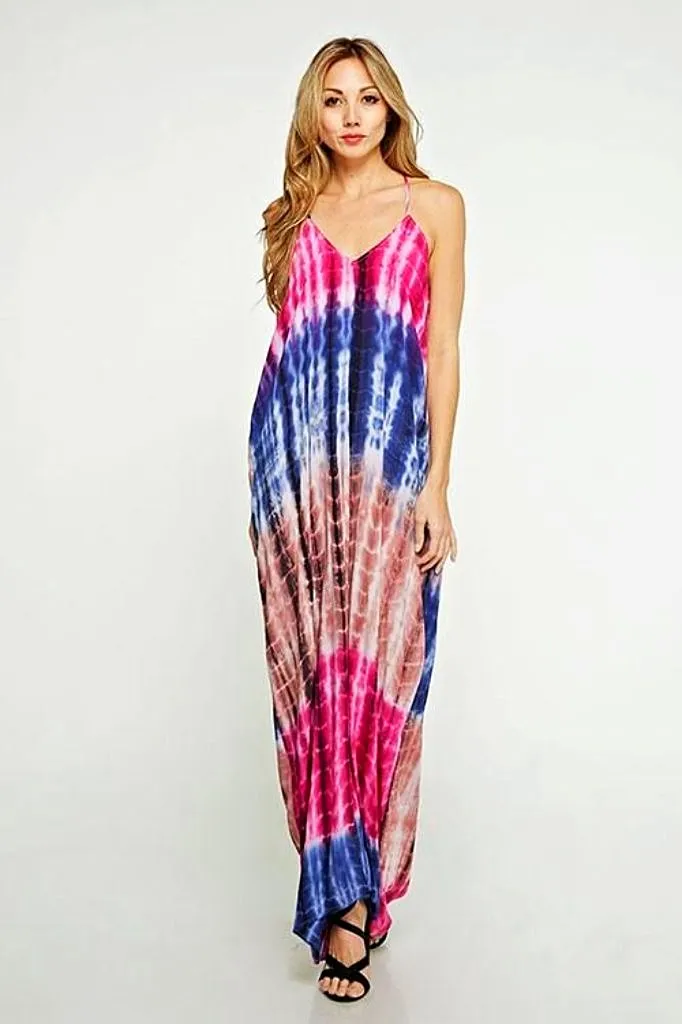 Pure Magic Tie-Dye Maxi Dress in Blue/Pink