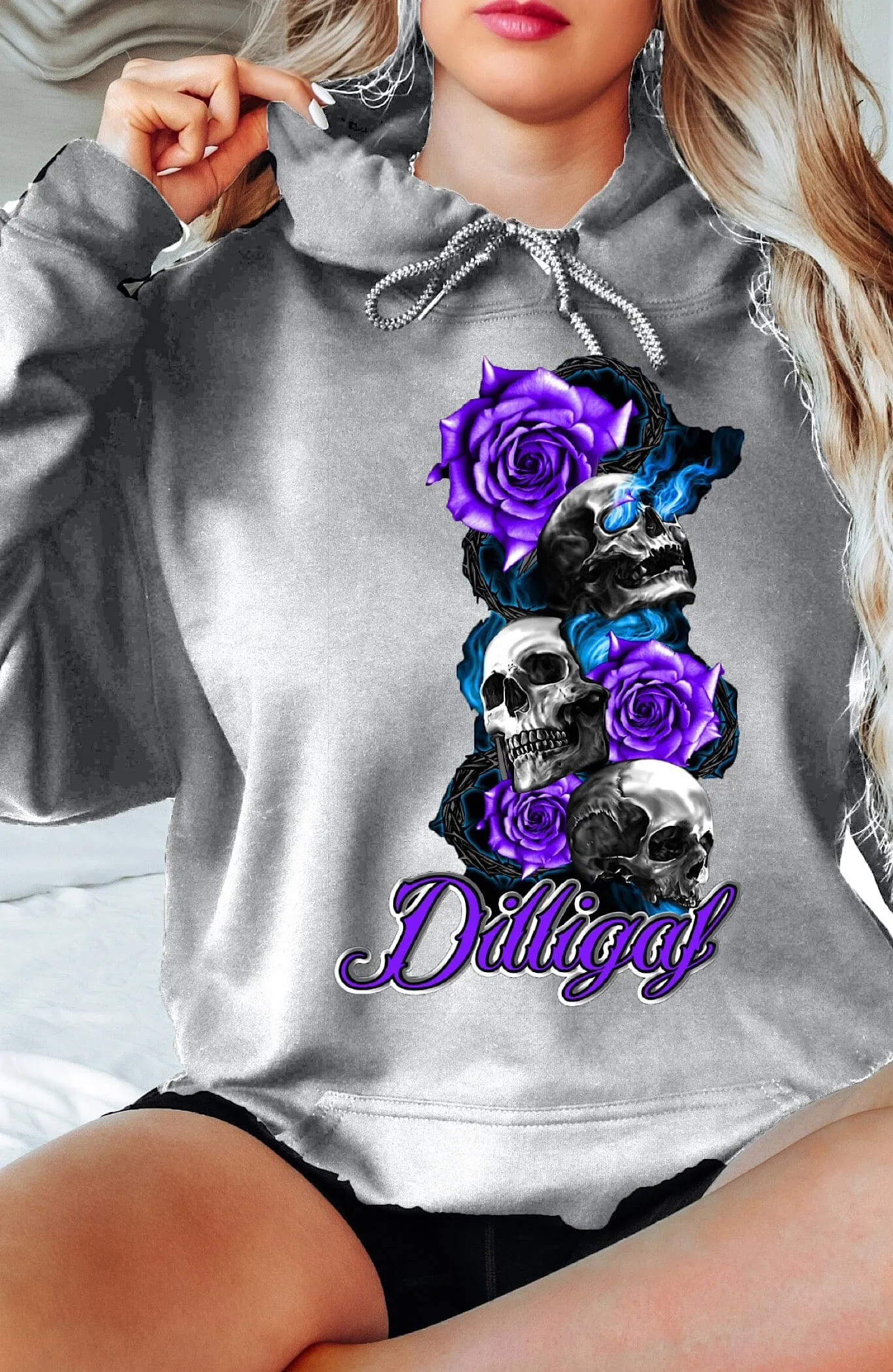 Purple Skull Rose from Heaven Pullover Hoodie