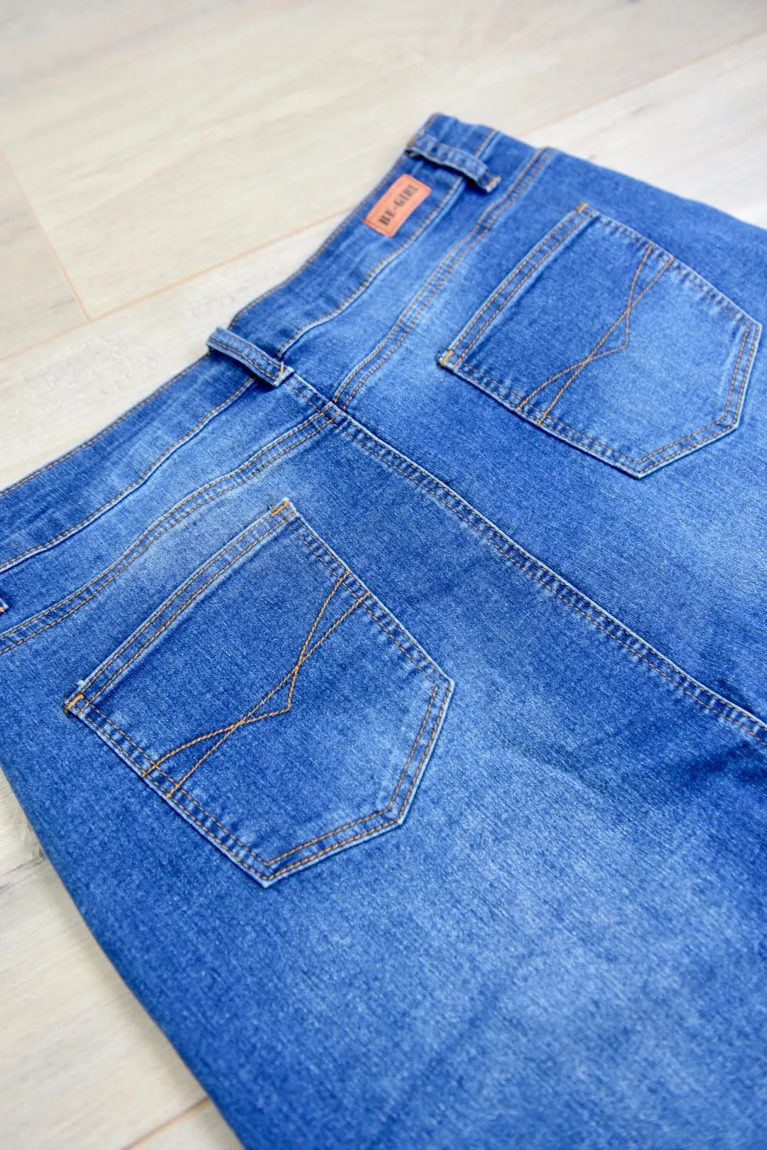 "Avery" Long Denim Skirt in Indigo Wash