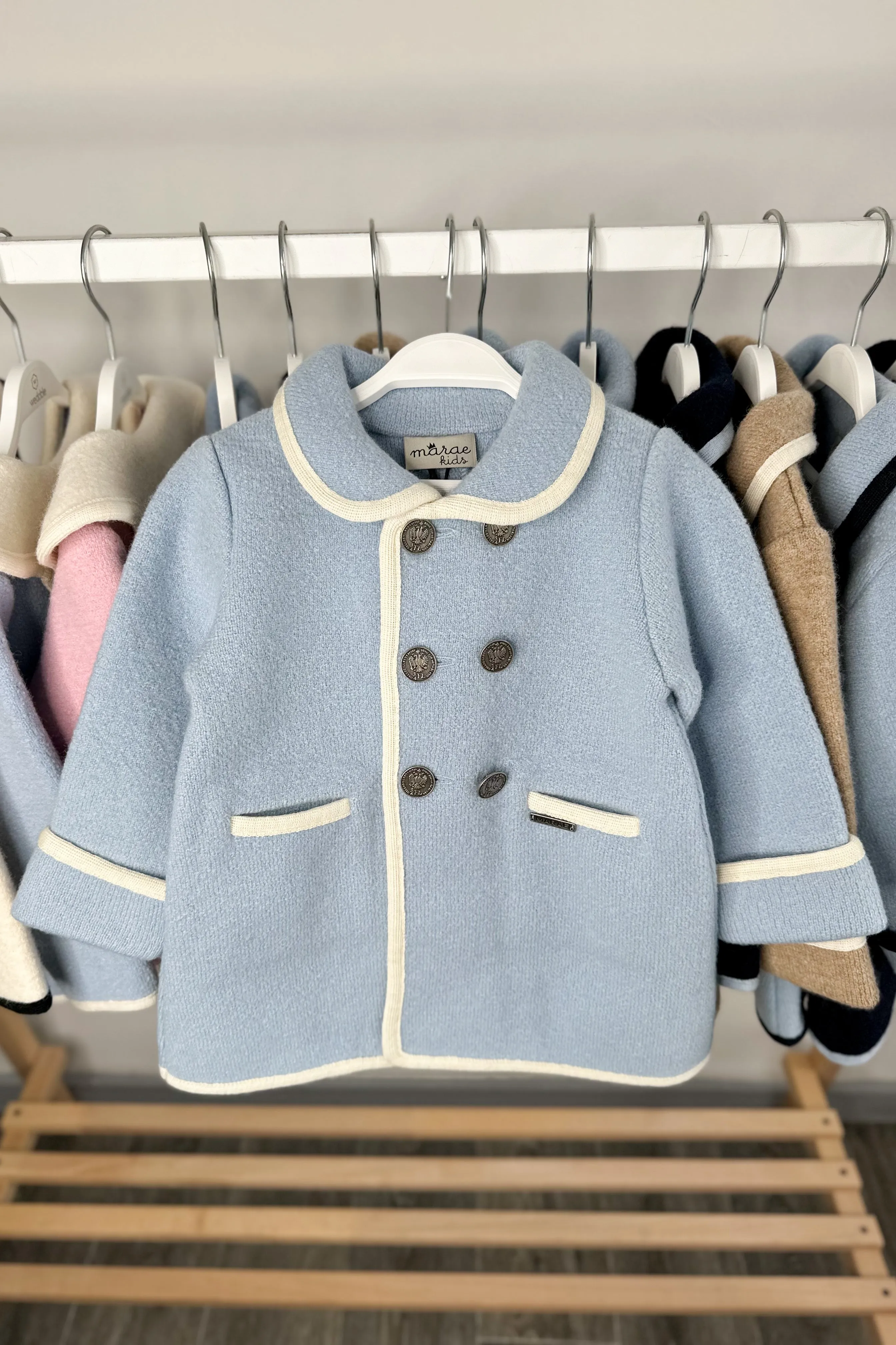 "George" Light Blue & Ivory Merino Wool Coat