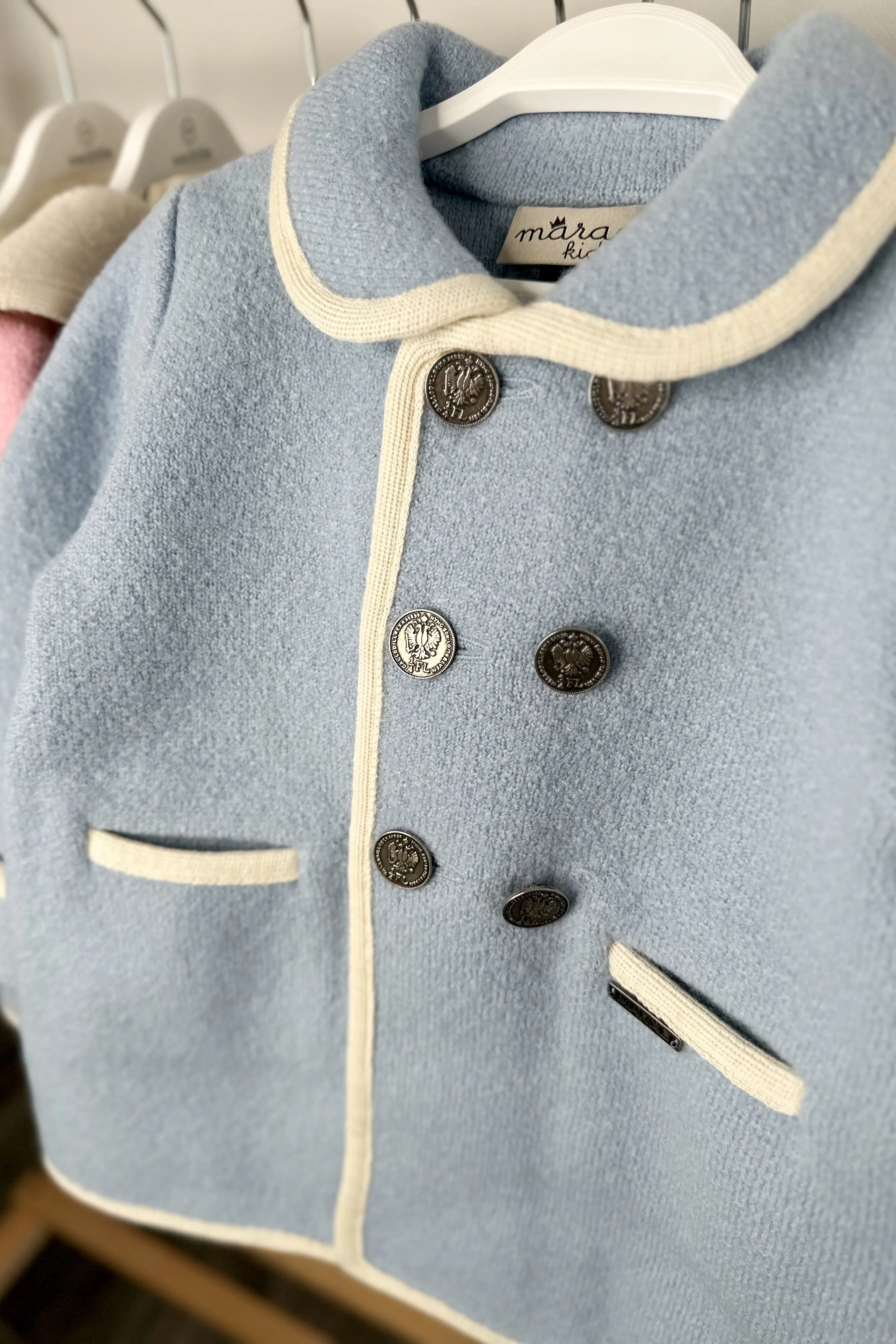 "George" Light Blue & Ivory Merino Wool Coat