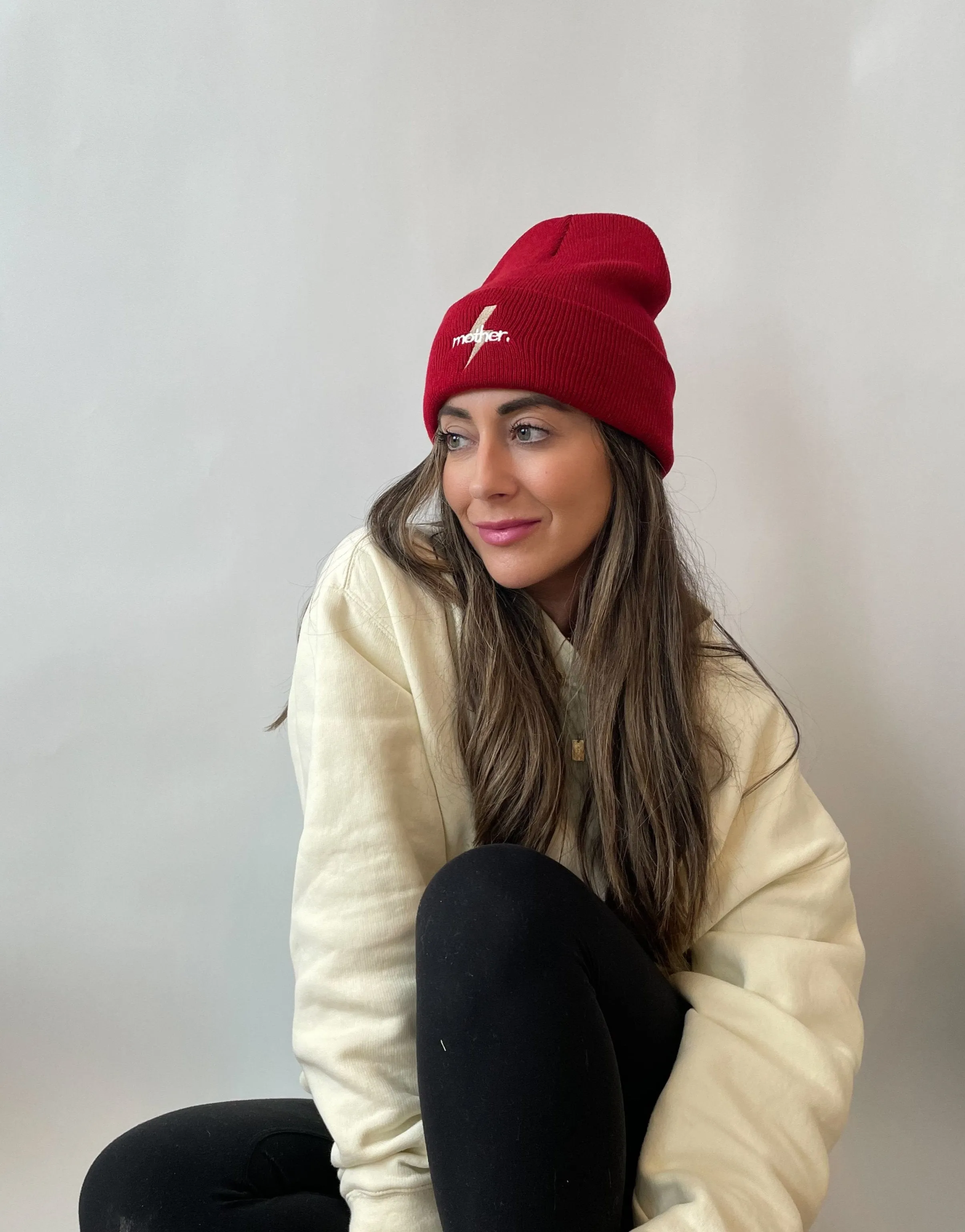 "Mother Strong" Embroidered Beanie - Cardinal Red