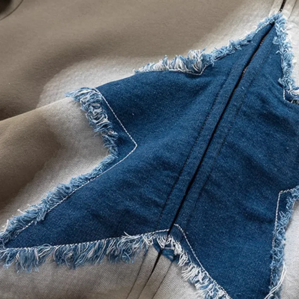 "Retro Star Patchwork Denim" Hoodie