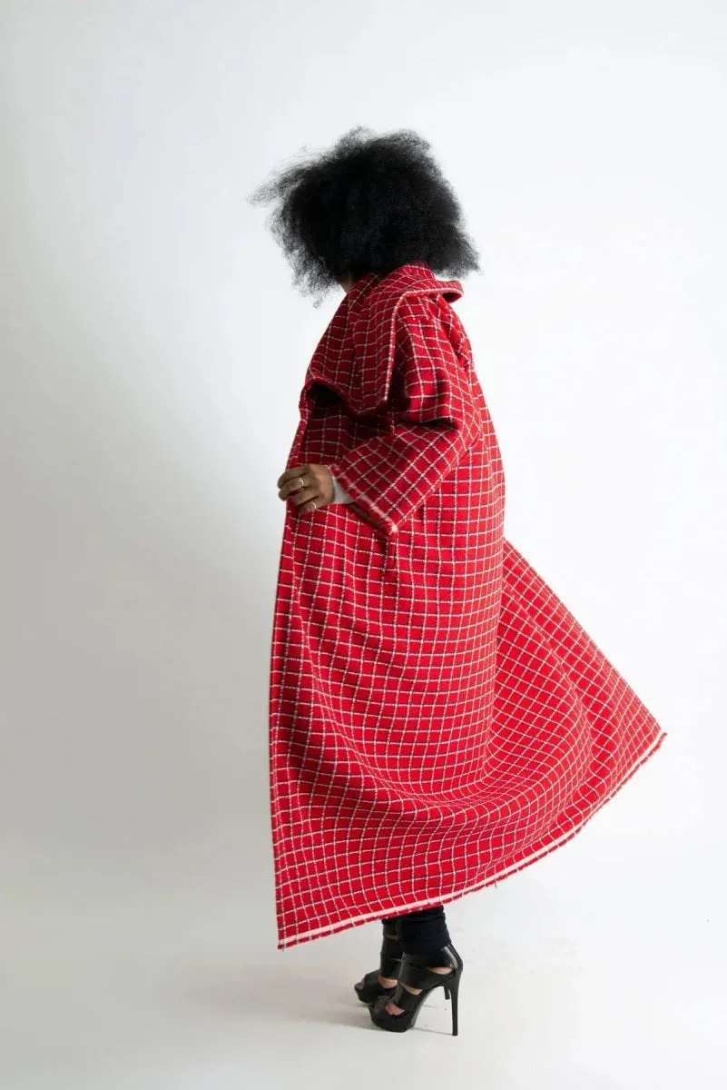 Red Plaid Long Coat  OFELIA SALE