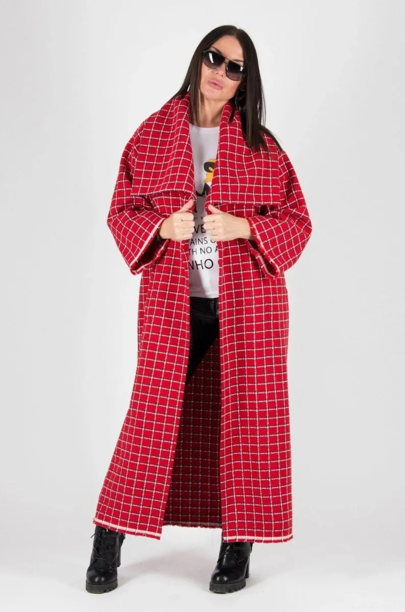 Red Plaid Long Coat  OFELIA SALE