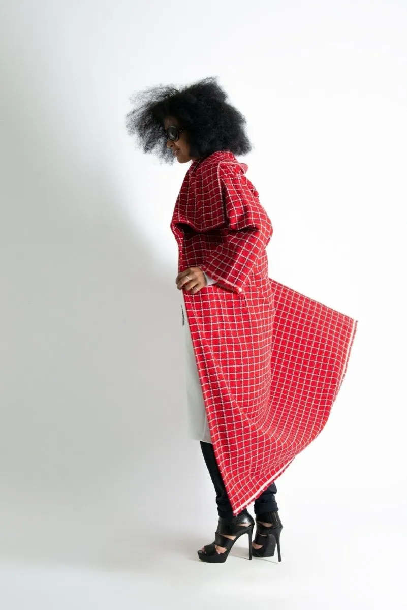 Red Plaid Long Coat  OFELIA SALE