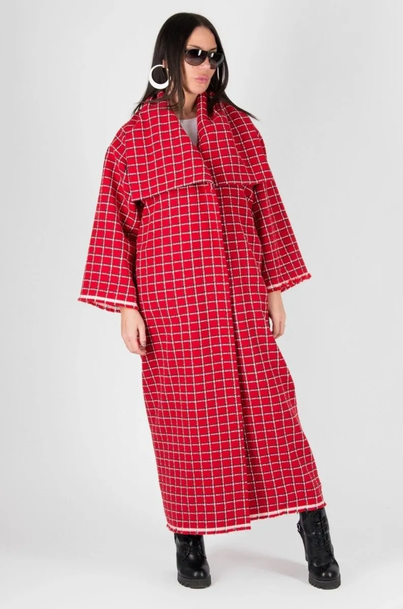 Red Plaid Long Coat  OFELIA SALE