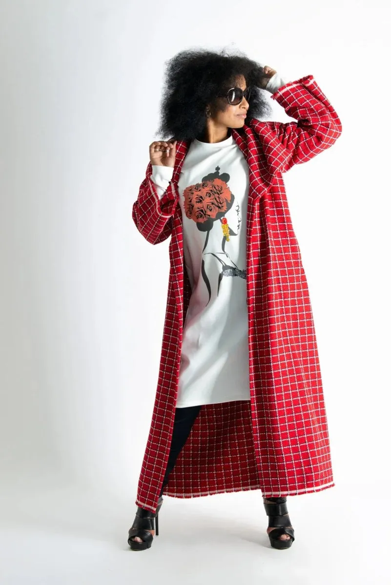 Red Plaid Long Coat  OFELIA SALE