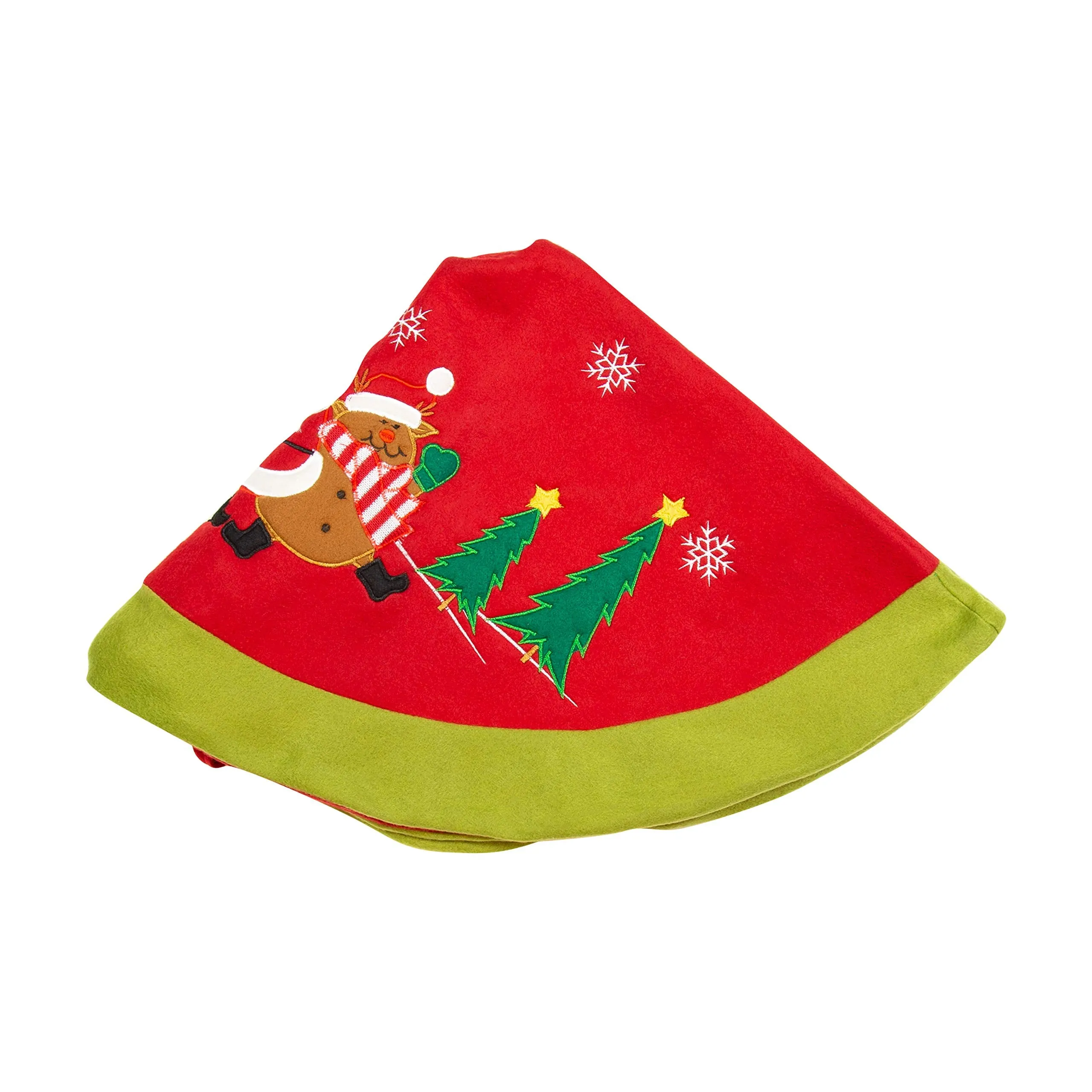 Reindeer Tree Skirt, Red and Green, 90cm Diameter