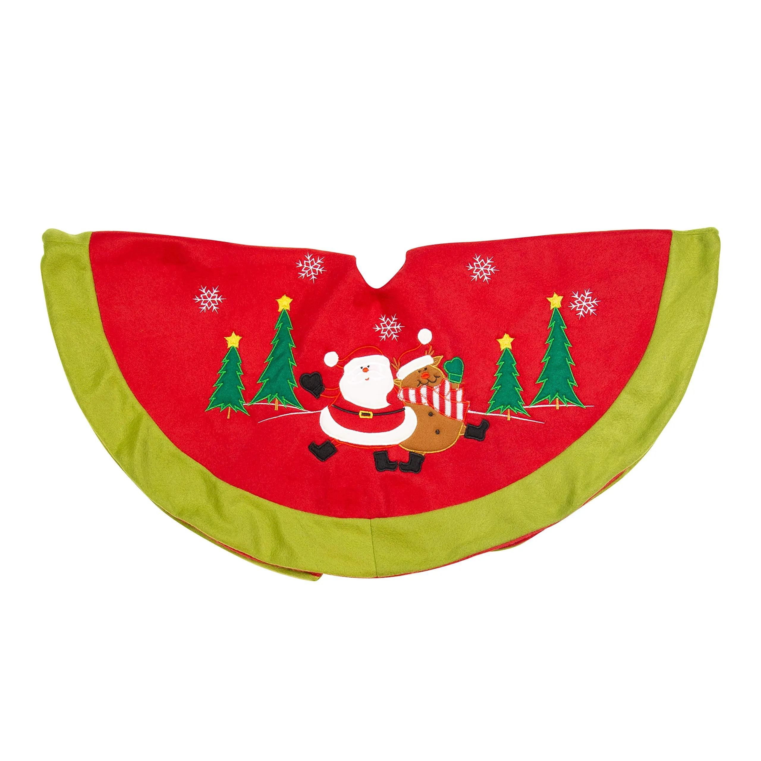 Reindeer Tree Skirt, Red and Green, 90cm Diameter