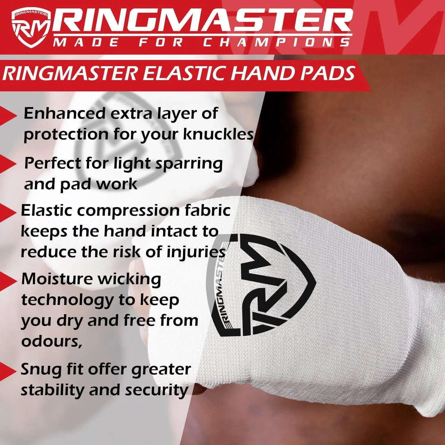 RingMaster Sports Slip on Elastic Hand Pads Mitts White