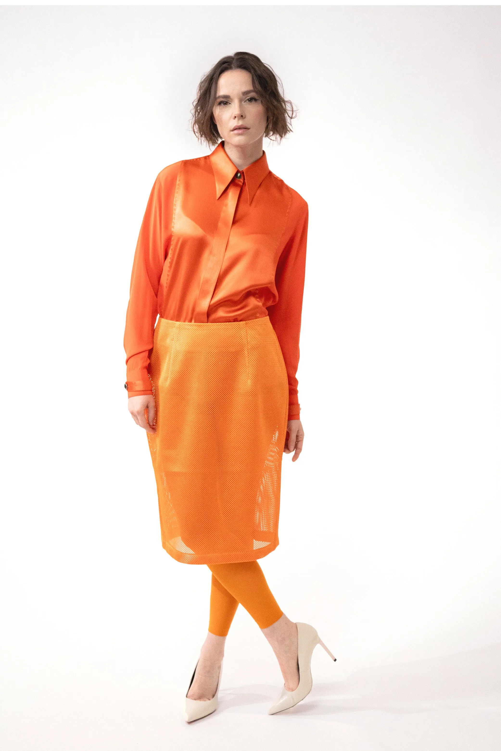 RIVOLI orange - mesh midi skirt