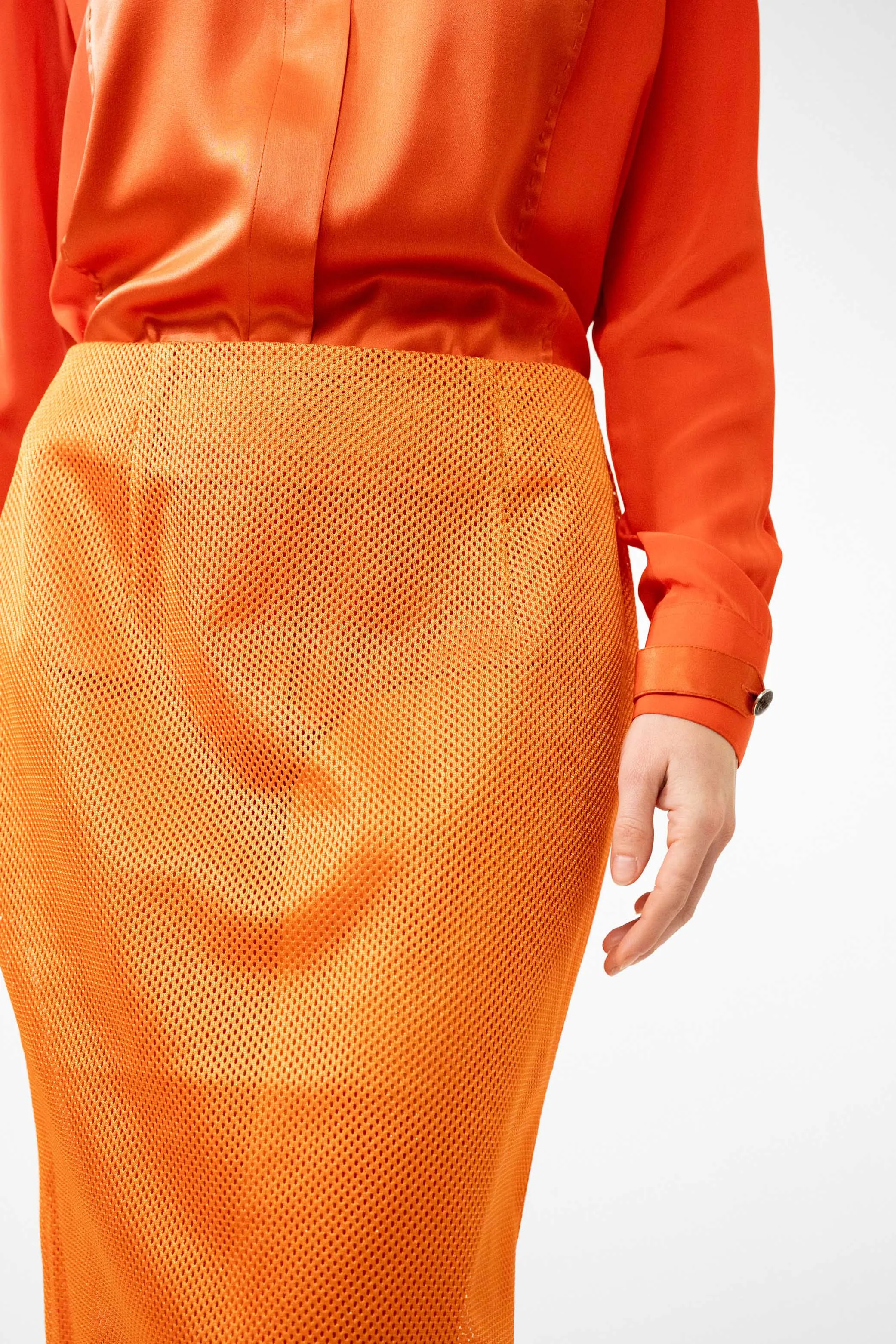 RIVOLI orange - mesh midi skirt