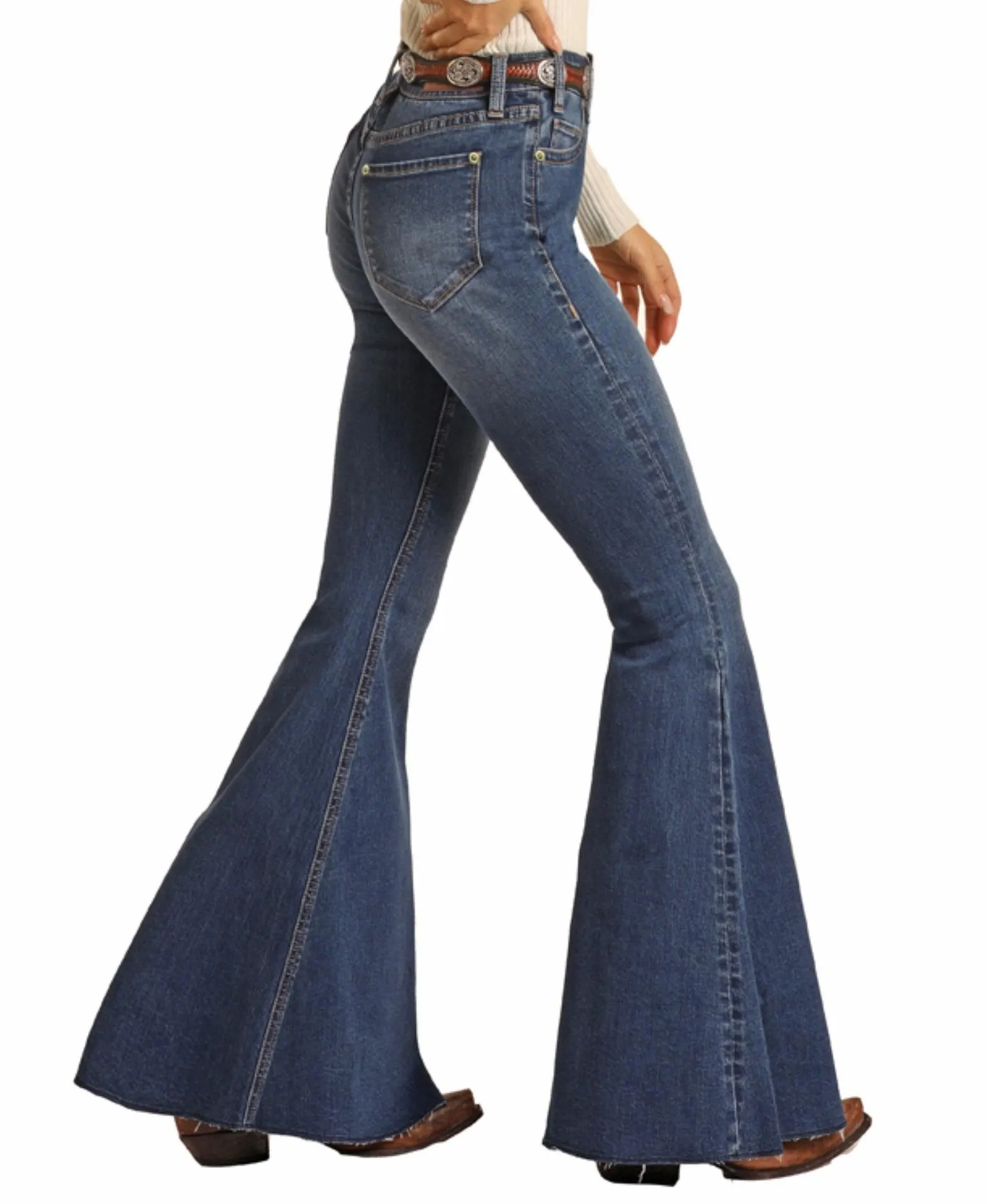 Rock & Roll Cowgirl High Rise Extra Stretch Bell Bottom Jeans WHB1670