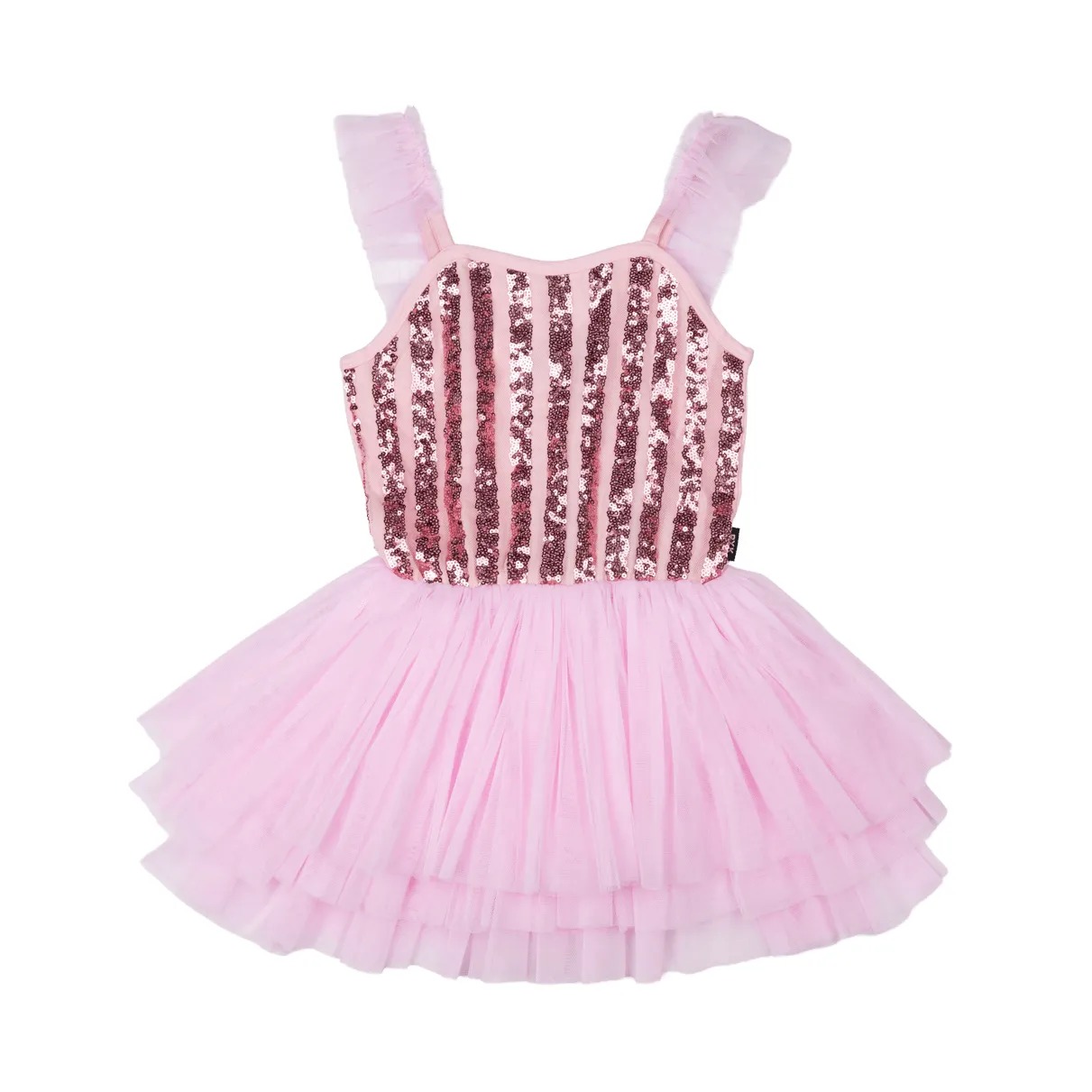 Rock Your Kid - Pink Stripe Sequin Tulle Leotard Dress - Pink