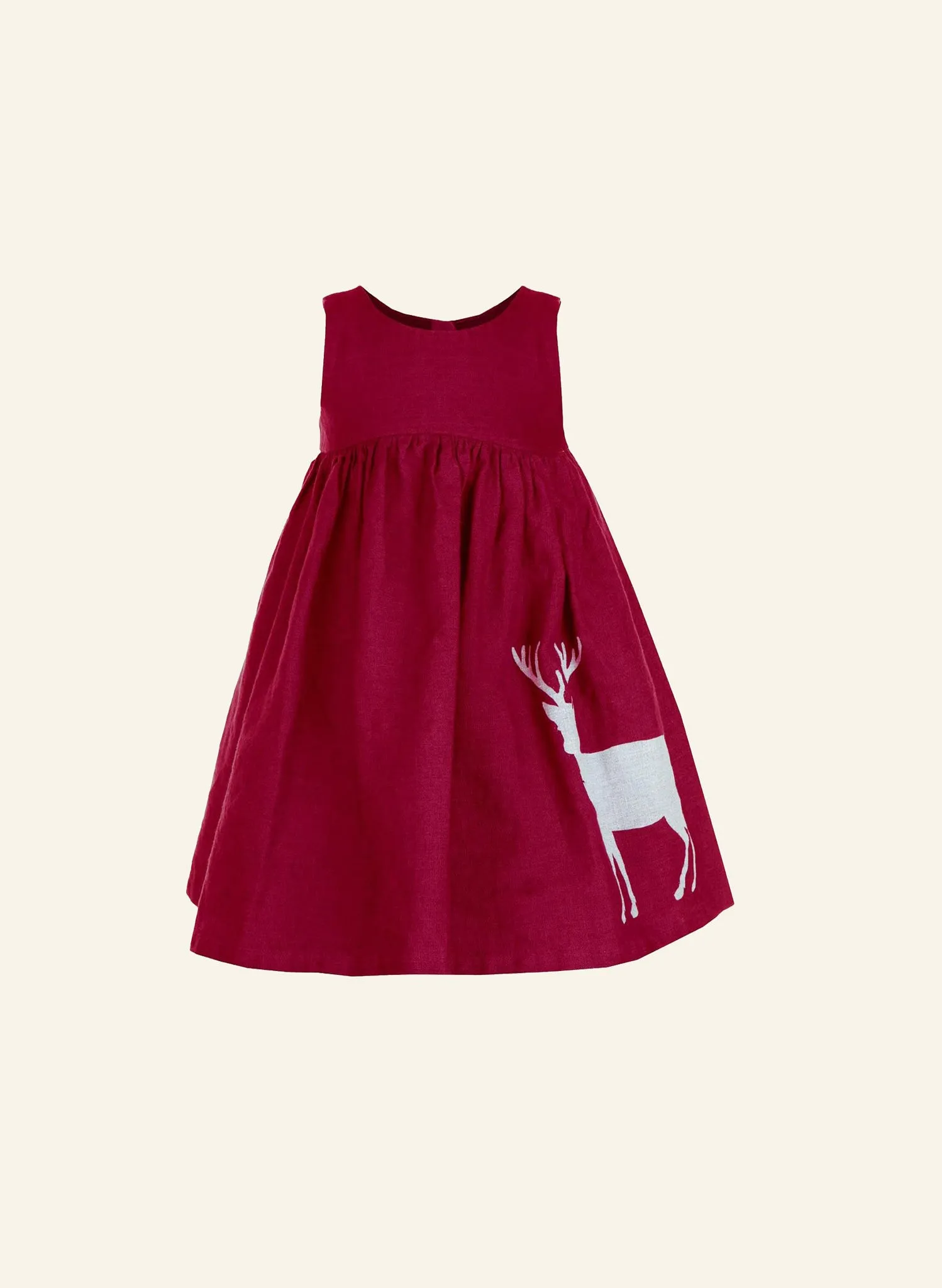 Rosie - Burgundy Reindeer Children's Dress | Linen